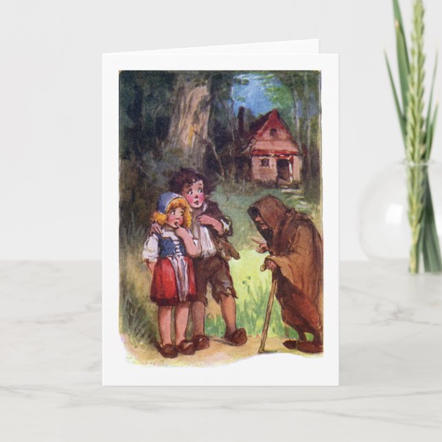 Hansel und Gretel treffen die Hexe Karte (Vorderseite)