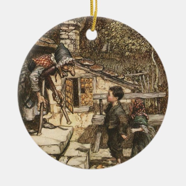 Hansel und Gretel treffen sich zur Hexe Keramik Ornament (Vorne)