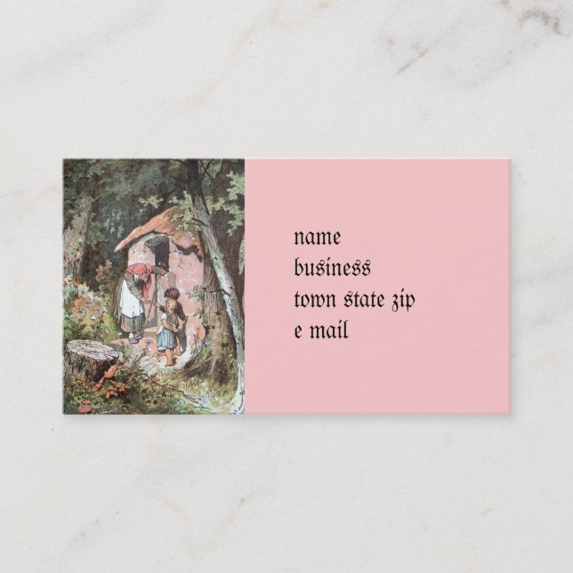 Hansel und Gretel und die Hexe an der Tür Visitenkarte (Vorderseite)