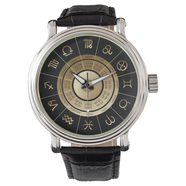 HANSOM BLACK & GOLD ZODIAC SIGN WRIST WATCH ARMBANDUHR (Vorderseite)