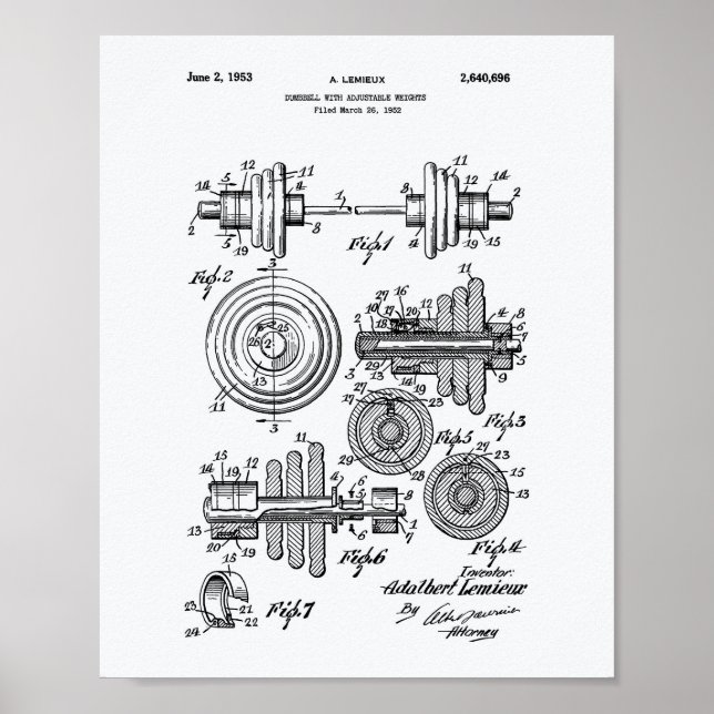 Hantel 1953 Patent Kunst Weißpapier Poster (Vorne)