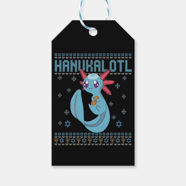 Hanukalotl Funny Axolotl Hanukkah Ugly Sweater Geschenkanhänger (Vorderseite)