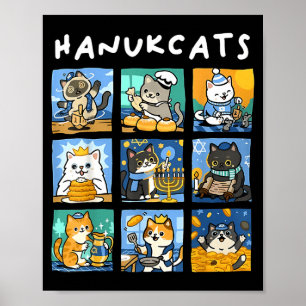 Hanukcats Hanukkah Katzen Menorah Jüdisch Chanukah Poster