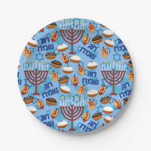 Hanukiahs, Menorahs und Candles Muster Pappteller
