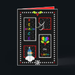 Hanukka Shalom auf Erden Karte<br><div class="desc">Diese einzigartige und farbenfrohe Hanukkah-Karte drückt den Wunsch nach Schalom auf Erden aus. Innen grenzt und koordiniert für Ihr Schreibgenuss. Happy Hanukka! ~ Karyn</div>