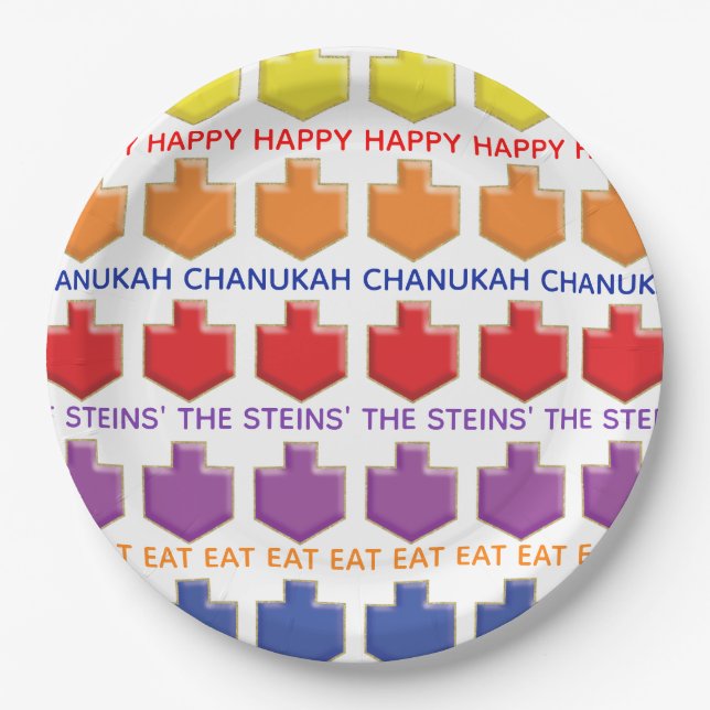 Hanukkah 3D Dreidels Pappteller (Vorderseite)