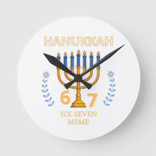 Hanukkah 67 Six Seven Meme Runde Wanduhr