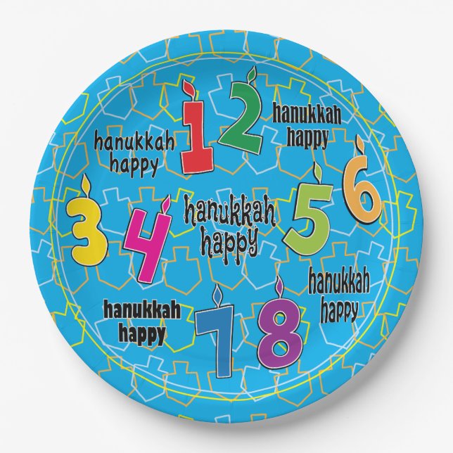 Hanukkah 8 Crazy Nights Blue Pappteller (Vorderseite)