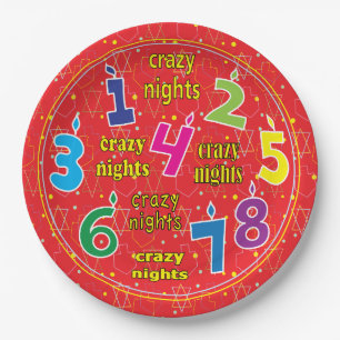 Hanukkah 8 Crazy Nights Red Pappteller