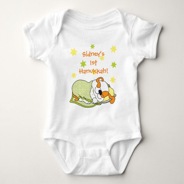 Hanukkah Baby Body Anzug/Hund/Green Orange Baby Strampler (Vorderseite)