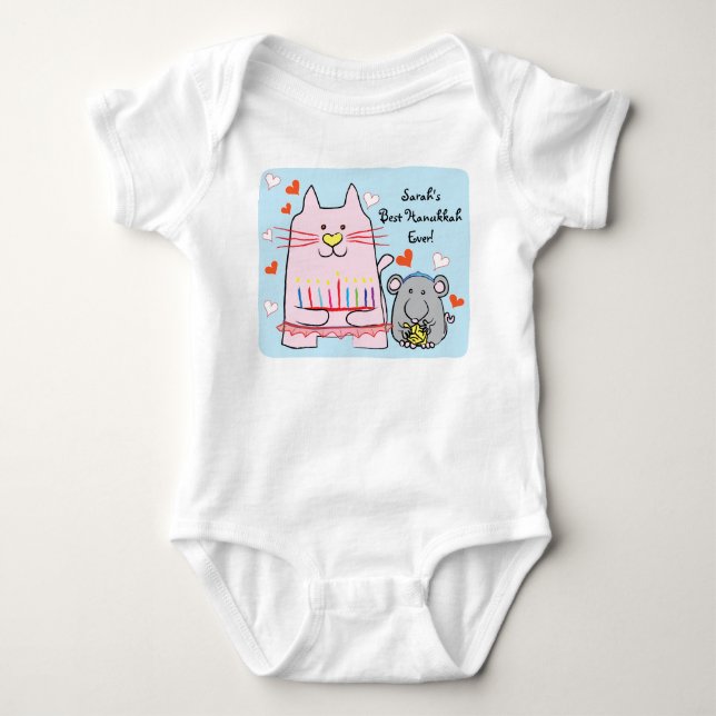 Hanukkah Baby Jersey Body Anzug/Cat und Maus Baby Strampler (Vorderseite)