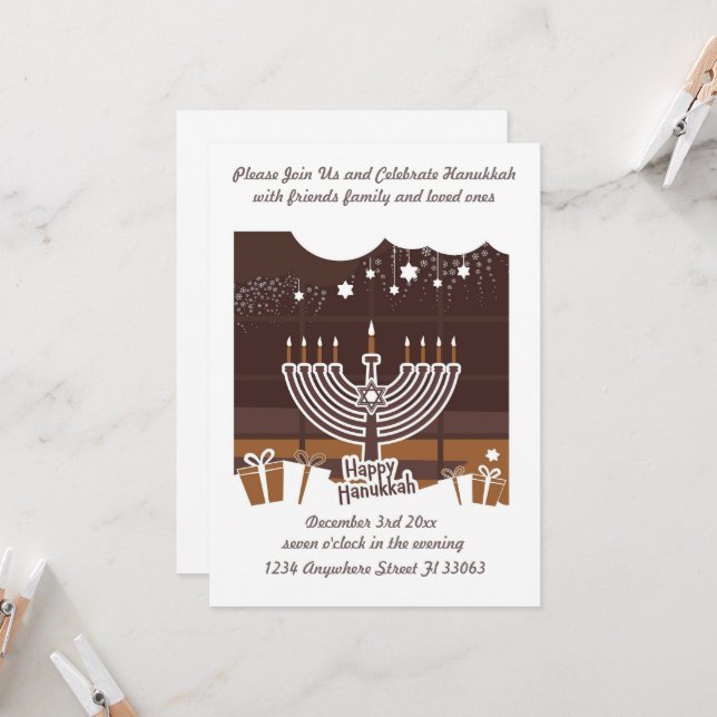 Hanukkah Besondere Party Einladung aller Altersgru (Vorderseite/Rückseite Beispiel)
