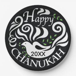 Hanukkah Blackboard Dove Pappteller