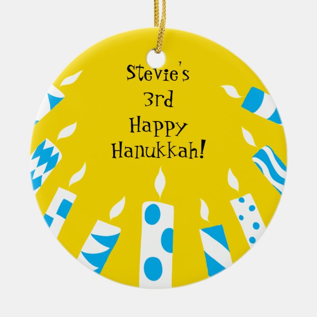 Hanukkah Blau/Gelbe Kerzen Ornament (Vorne)