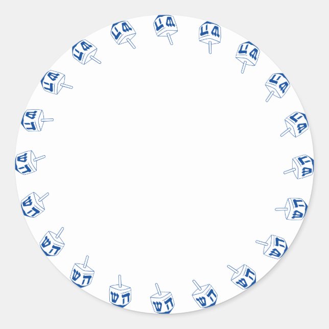 Hanukkah blau-weiß Dreidel-Rand niedlich Runder Aufkleber (Vorderseite)