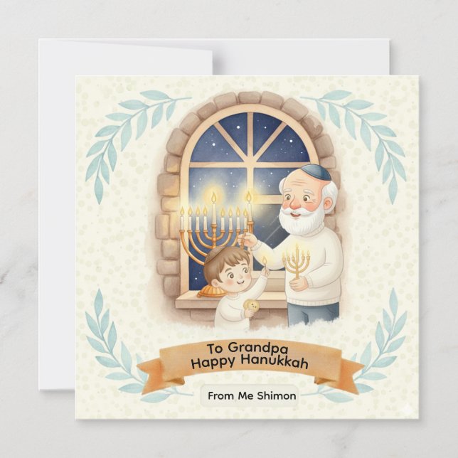 Hanukkah Blessing - Grandfather and Child Magneteinladung (Vorderseite)