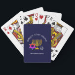 Hanukkah Blessings | BARUCH ATAH ADONAI | Chanukah Spielkarten<br><div class="desc">Stilvolle, moderne HANUKKAH Spielkarten. Design zeigt ein goldfarbenes MENORAH mit bunten DAVID STAR und silbergrauer DREIDEL. Oben steht gebogener Text, der BARUCH ATAH, ADONAI (Gesegnet bist du, o Gott) sagt und unter dem Text steht HANUKKAH BLESSINGS. ALLE TEXT IST KUNDENBAR, sodass Sie mit Ihrer eigenen Wahl von Gruß und Text,...</div>