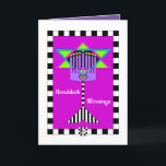 Hanukkah Blessings Grußkarte Karte<br><div class="desc">Diese bunte hanukkiah grenzt an schwarz-weiße Streifen und überlagert auf einem Stern von David ist fröhlich wünschen Hanukkah Segings,  oder Sie können die Stimmung ändern. Das Innere ist für Ihr Schreibgenuss begrenzt und koordiniert. ~ Karyn</div>