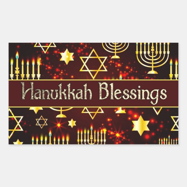 Hanukkah Blessings Menorah Rechteckiger Aufkleber (Vorderseite)