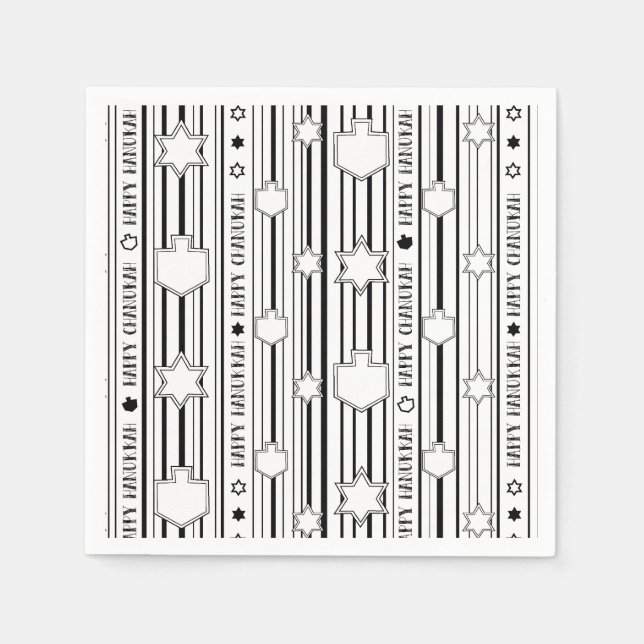 Hanukkah Blk N White Dreidels N Stars Serviette (Vorderseite)
