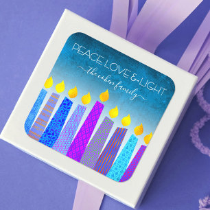Hanukkah Blue Boho Candles Turquoise Peace Quadratischer Aufkleber