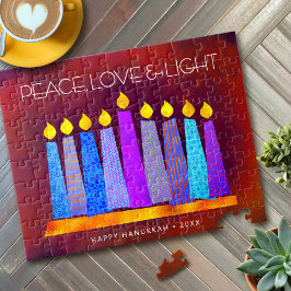 Hanukkah Blue Boho Kerzen auf Red Peace Liebe Ligh