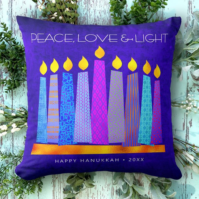 Hanukkah Blue Boho Muster Candle Peace Liebe Light Kissen (Von Creator hochgeladen)