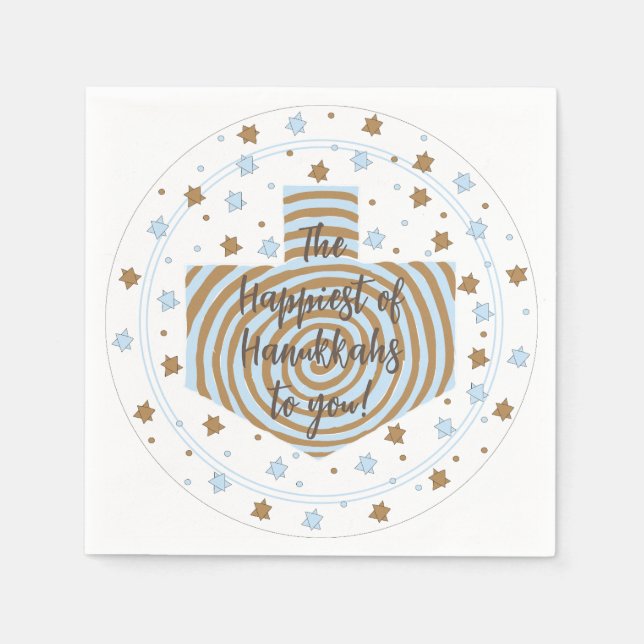 Hanukkah Blue Brown Swirl Dreidel Serviette (Vorderseite)