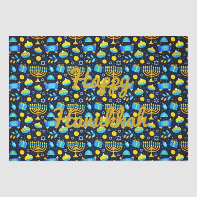 HANUKKAH Blue Gold Tissue Paper personalisieren Seidenpapier (Vorderseite)
