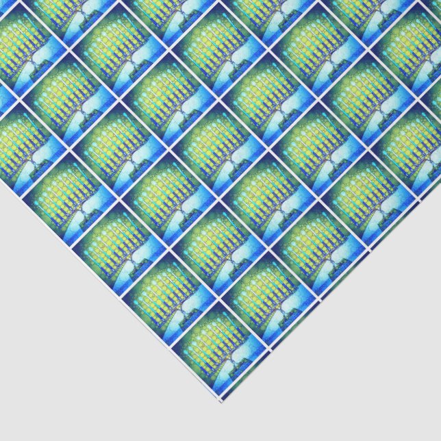 Hanukkah Blue Green Menorah Muster Einfache Modern Seidenpapier (Ausschnitt)