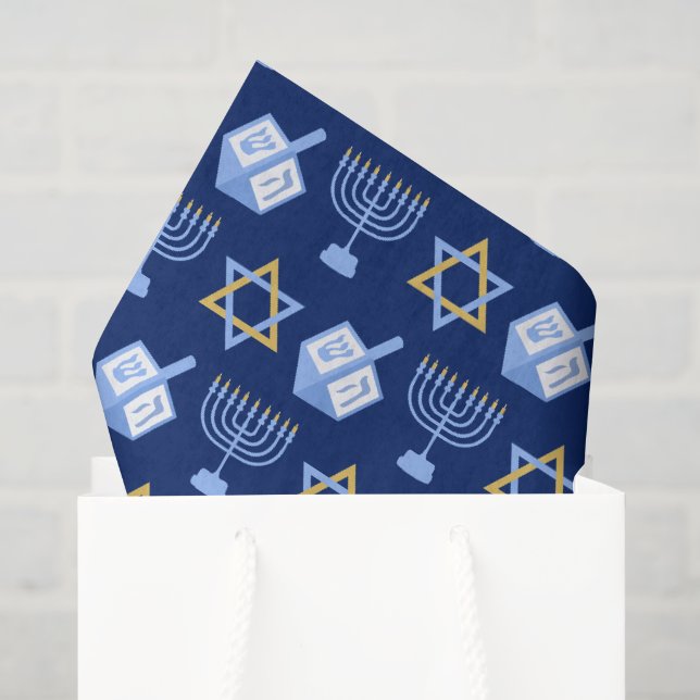 Hanukkah Blue Menorah Dreidel Pattern Chanukah Seidenpapier (Geschenk Tasche)