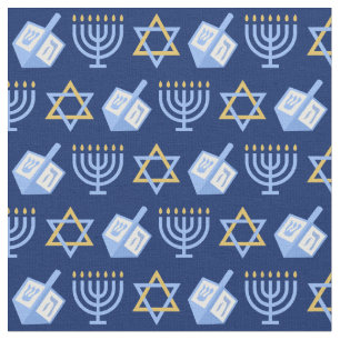 Hanukkah Blue Menorah Dreidel Pattern Chanukah Stoff