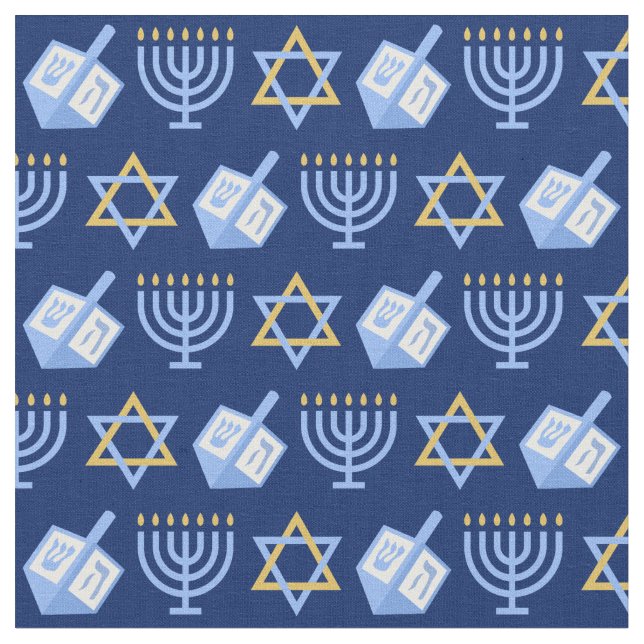 Hanukkah Blue Menorah Dreidel Pattern Chanukah Stoff (Nahaufnahme)