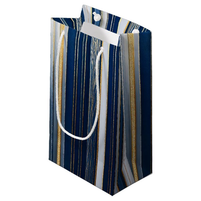 Hanukkah Blues Stripes Blue White Kleine Geschenktüte (Vorderseite Schrägansicht)