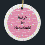 Hanukkah "Bubeleh"/Rosa/Zirkelverzierung Keramik Ornament<br><div class="desc">Hanukkah "Bubeleh"/rosa Herz-Kreislauf-Ornament. (2 Seiten) Persönlich gestalten, indem Sie "Baby's 1st Hanukkah!" auf der Vorder- und Rückseite des Ornaments löschen. Dann geben Sie Ihre eigenen Schriftart ein, indem Sie Farbe, Größe und Stil Ihres Lieblings verwenden. Danke, dass ihr angehalten und vorbeigekommen seid! Viel geschätzt! Happy Chanukah/Hanukkah! Halte einmalige Familien-Erinnerungen auf...</div>