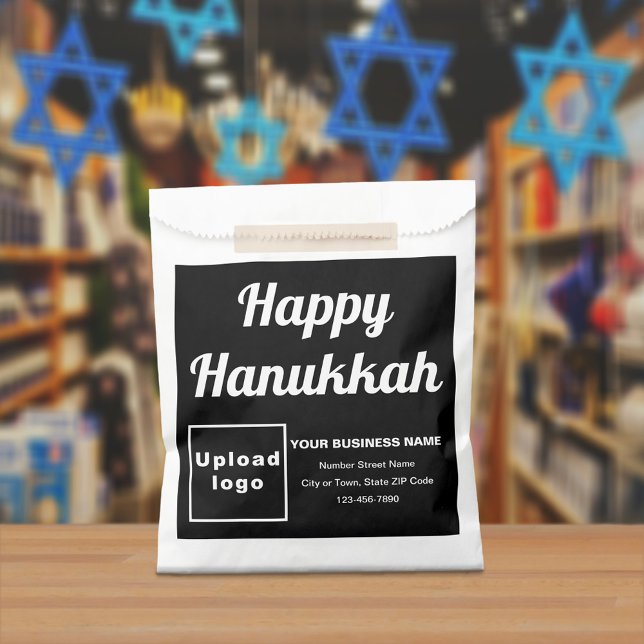 Hanukkah Business Black Background Paper Bag Geschenktütchen (Black business brand with Hanukkah greeting on paper bag)