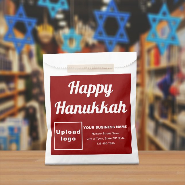 Hanukkah Business Red Background Paper Bag Geschenktütchen (Red business brand with Hanukkah greeting on paper bag)