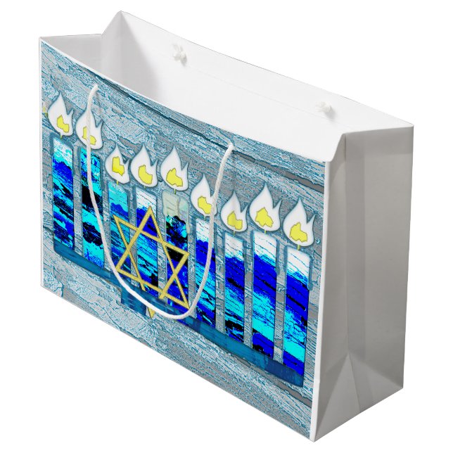 Hanukkah Candles mit Gold Star von David Große Geschenktüte (Vorderseite Schrägansicht)