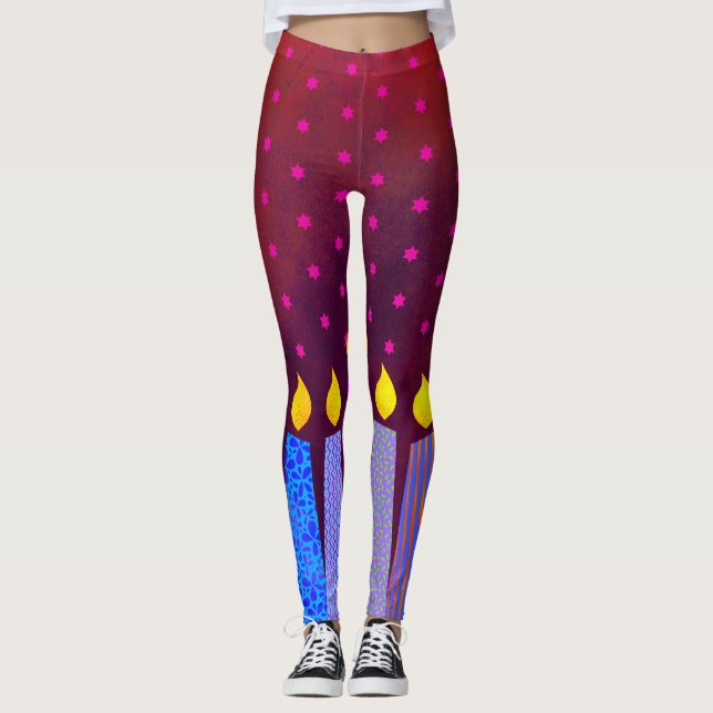 Hanukkah Candles Pink Star von David Pattern auf R Leggings (Vorderseite)