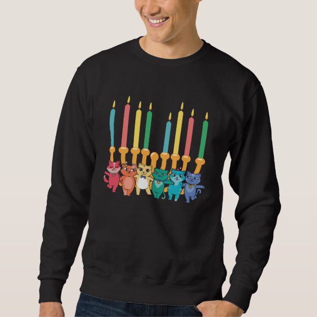 Hanukkah Cat Menorah Decoration Jewish Kitten Cat Sweatshirt (Vorderseite)
