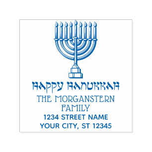 Hanukkah Chanukah angezündete Menora #3 Name Adres Permastempel