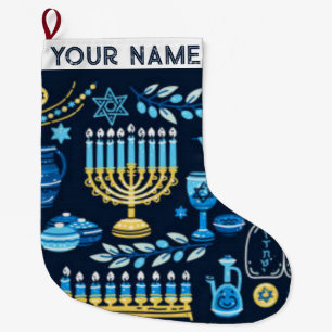Hanukkah Chanukah Blau Moderne Weihnachten Jüdisch Großer Weihnachtsstrumpf