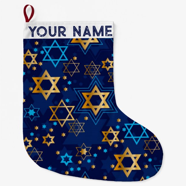 Hanukkah Chanukah Blue Modern Christmas jüdischer  Großer Weihnachtsstrumpf (Vorderseite)