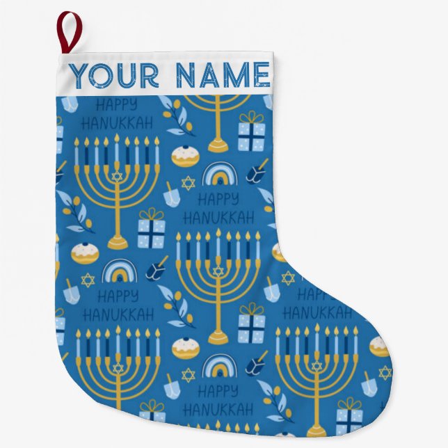 Hanukkah Chanukah Blue Modern Christmas jüdischer  Großer Weihnachtsstrumpf (Vorderseite)