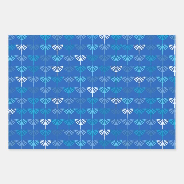 Hanukkah Chanukah Chanukkiah Menorah Muster Blue Geschenkpapier Set (Vorderseite)