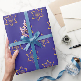 Hanukkah Chanukah Star von David Menorah Gold Blue Geschenkpapier