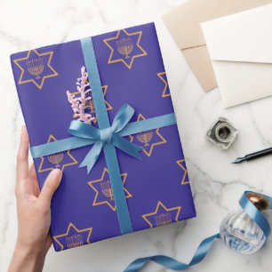Hanukkah Chanukah Star von David Menorah Gold Blue Geschenkpapier