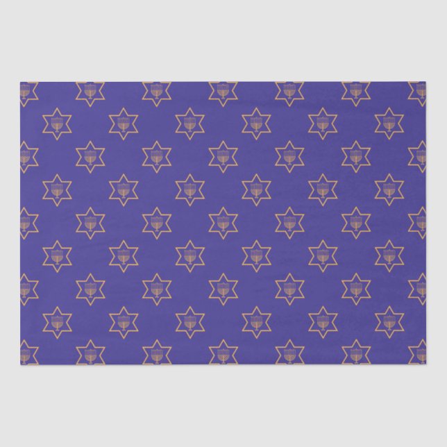 Hanukkah Chanukah Star von David Menorah Gold Blue Seidenpapier (Vorderseite)