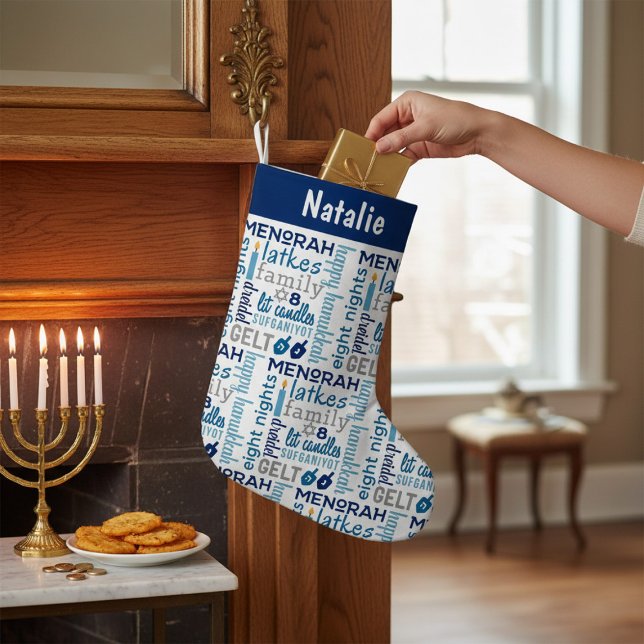 Hanukkah Chanukah Word Art Personalisierter Name Kleiner Weihnachtsstrumpf (Von Creator hochgeladen)