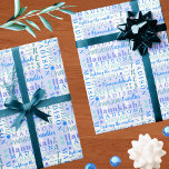 Hanukkah Collage Light Blue Coole Niedliche Kinder Geschenkpapier<br><div class="desc">Entwerfen Sie Ihre eigene Hanukah-Umhüllung in dieser niedlichen, hellblauen und weißen Wortkollektion mit dem Namen Ihres Kindes, das den Urlaub feiert. Einfach zu personalisieren, fügen Sie einfach den Namen Ihres Kindes in die Textvorlage ein und schauen Sie zu, wie es in das hellblaue und weiße Typografie-Design einpasst. Das Thema Chanukah...</div>